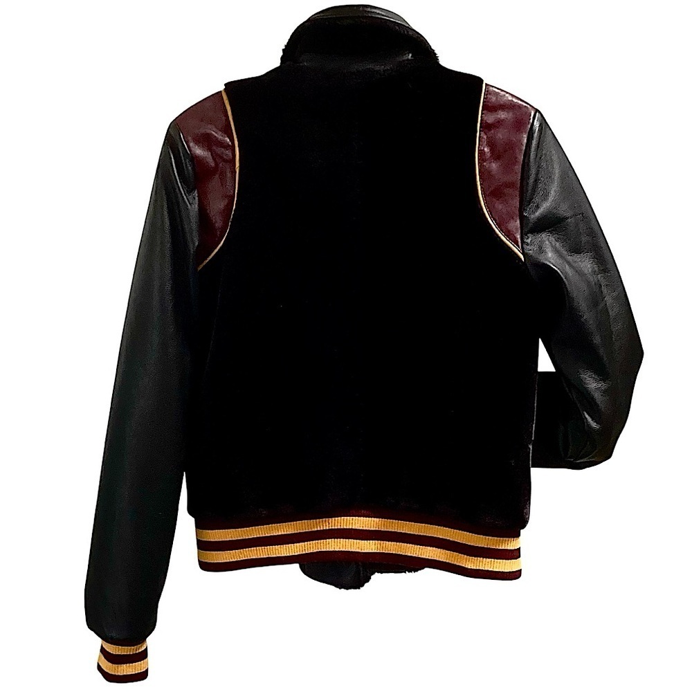 William Rast Noelie Varsity Moto Jacket Black Faux Fur & Leather Oversized Small - Picture 3 of 16